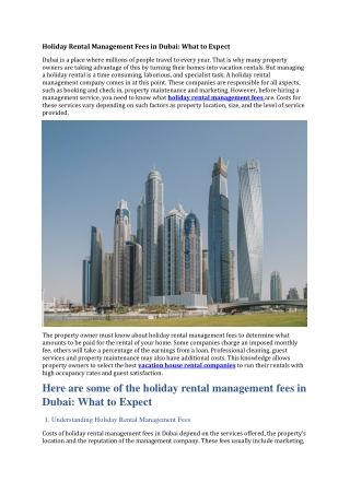 Holiday Rental Management Fees in Dubai