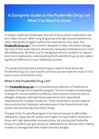A Complete Guide to the PrudentRx Drug List What You Need to Know