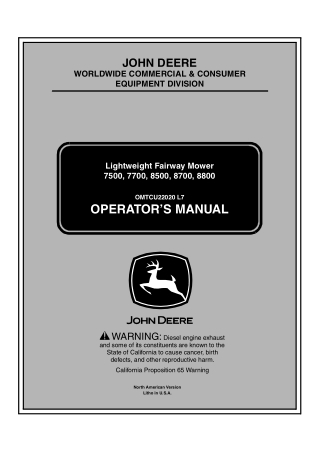 John Deere 8500 Lightweight Fairway Mower Operator’s Manual Instant Download (Publication No.OMTCU22020)