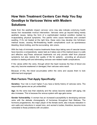 How Vein Treatment Centers Can Help You Say Goodbye to Varicose Veins with Modern Solutions