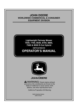 John Deere 8800 Hybrid Lightweight Fairway Mower Operator’s Manual Instant Download (Publication No.OMTCU27828)