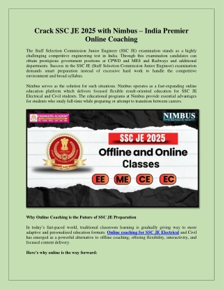 Crack SSC JE 2025 with Nimbus India Premier Online Coaching