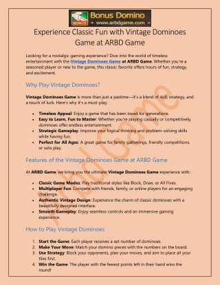 Vintage Dominoes Game At Arbd Game