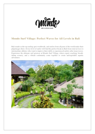 Mondo Surf Village Perfect Waves for All Levels in Bali