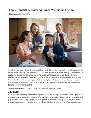 Top 5 Benefits of Coliving Space You Should Know