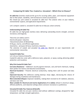 Comparing SS Cable Ties_Coated vs. Uncoated – Which One to Choose_Article