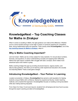 Top Coaching Classes for Maths in Zirakpur