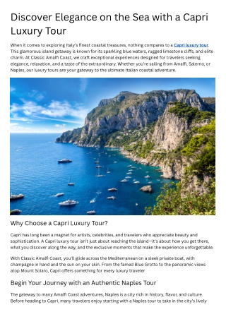 Discover Elegance on the Sea with a Capri Luxury Tour