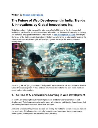 Future of Web Development in India | Trends & Innovations by Global Innovations