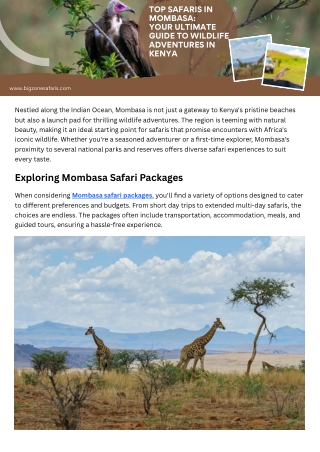 Top Safaris in Mombasa Your Ultimate Guide to Wildlife Adventures in Kenya
