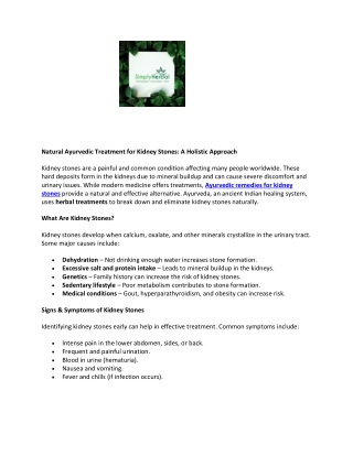 Ayurvedic Medicine for Kidney Stone – Natural Relief | Simply Herbal