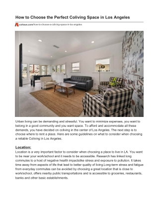 How to Choose the Perfect Coliving Space in Los Angeles