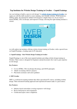Top Institutes for Website Design Training in Gwalior - CupuleTrainings