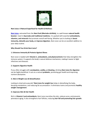 Noni Juice: The Ultimate Superfood for Boosting Your Health