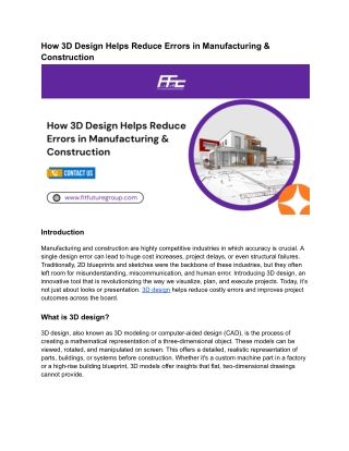 How 3D Design Helps Reduce Errors in Manufacturing & Construction