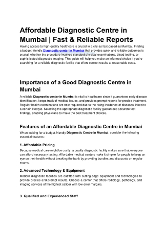 Affordable Diagnostic Centre in Mumbai | Fast & Reliable Reports