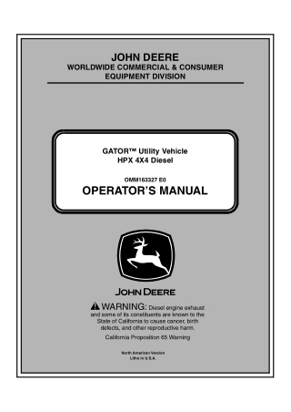 John Deere HPX 4×4 Diesel GATOR™ Utility Vehicle Operator’s Manual Instant Download ( PIN090001-) (Publication No.OMM163