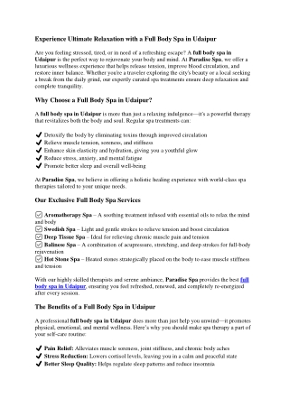 Experience Ultimate Relaxation with a Full Body Spa in Udaipur