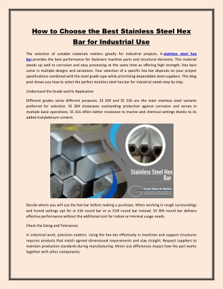 How to Choose the Best Stainless Steel Hex Bar for Industrial Use