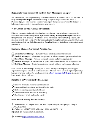 Rejuvenate Your Senses with the Best Body Massage in Udaipur