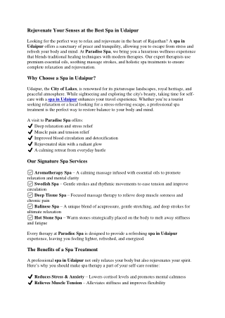 Rejuvenate Your Senses at the Best Spa in Udaipur