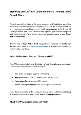 Exploring West African Cuisine in Perth The Best Jollof, Fufu & More