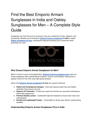 Find the Best Emporio Armani Sunglasses in India and Oakley Sunglasses for Men – A Complete Style Guide