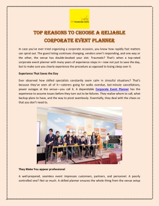 Top Reasons to Choose a Reliable Corporate Event Planner
