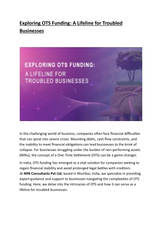 Exploring OTS Funding