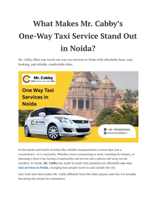 Book One Way Taxi Services in Noida - Mr. Cabby
