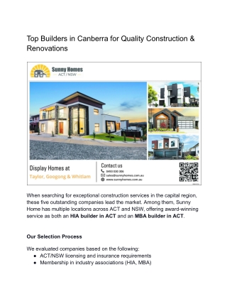 Canberra’s Trusted Builders – Discover Sunny Homes Today