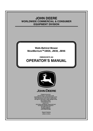 John Deere MowMentum™ JM26 Walk-Behind Mower Operator’s Manual Instant Download (PIN. 010001-) (Publication No.OMGX23570