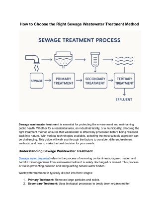 How to Choose the Right Sewage Wastewater Treatment Method