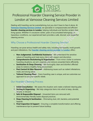 Hoarder Cleaning Service Provider in London At Vamoose Cleaning Services