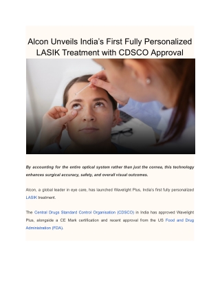 Alcon Unveils India’s First Fully Personalized LASIK Treatment with CDSCO Approval