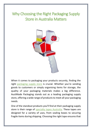 Why Choosing the Right Packaging Supply Store in Australia Matters