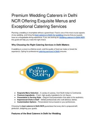 Premium Wedding Caterers in Delhi NCR Offering Exquisite Menus and Exceptional Catering Services