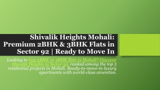 Shivalik Heights Mohali: Premium 2BHK & 3BHK Flats in Sector 92 | Ready to Move