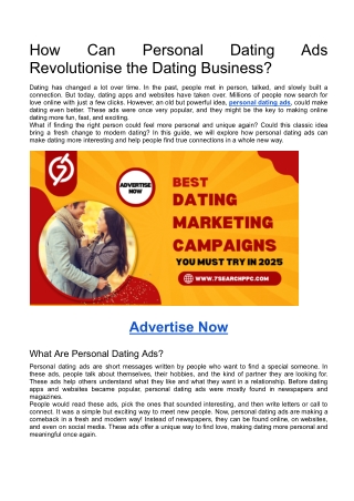 How Can Personal Dating Ads Revolutionise the Dating Business?