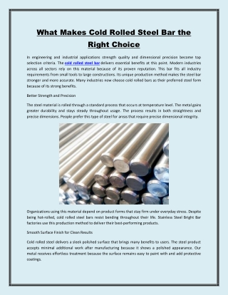 What Makes Cold Rolled Steel Bar the Right Choice