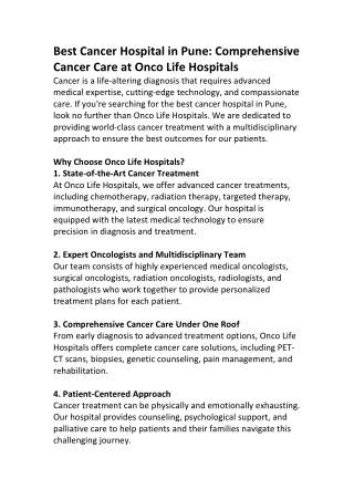 Cancer Surgery in Pune | Expert Oncologists & Advanced Treatment