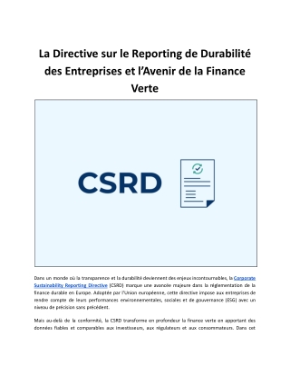 Directive RSE et avenir de la finance verte