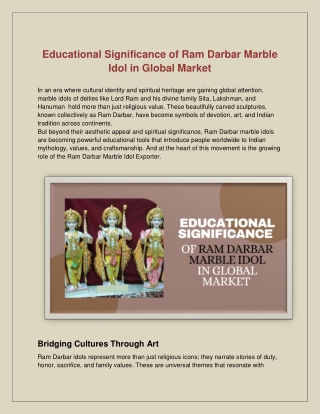 Educational Significance of Ram Darbar Marble Idol in Global Market