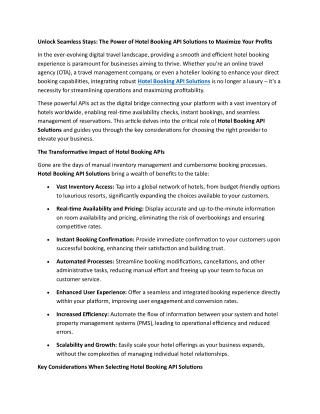 Unlock Seamless Stays: The Power of Hotel Booking API Solutions to Maximize Your