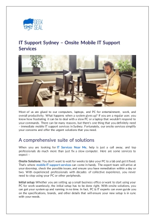 IT Support Sydney – Onsite Mobile IT Support Services