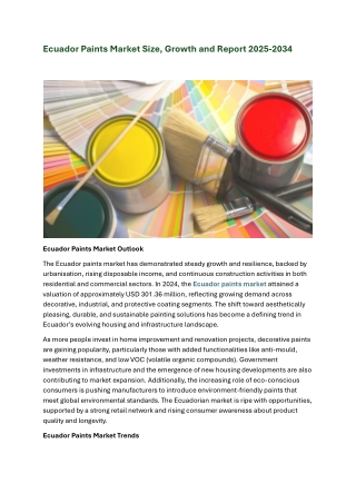 Ecuador Paints Market Size, Growth and Industry Report | 2025-2034