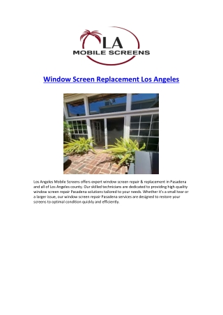 Window Screen Replacement Los Angeles