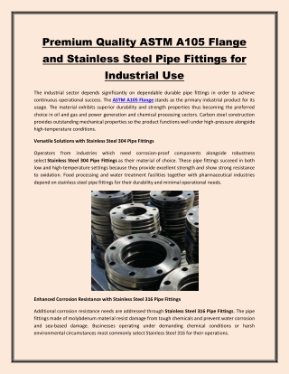 Premium Quality ASTM A105 Flange and Stainless Steel Pipe Fittings for Industrial Use