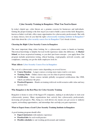 Cyber Security Training in Bangalore What You Need to Know