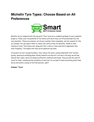 Michelin Tyre Types_ Choose Based on All Preferences